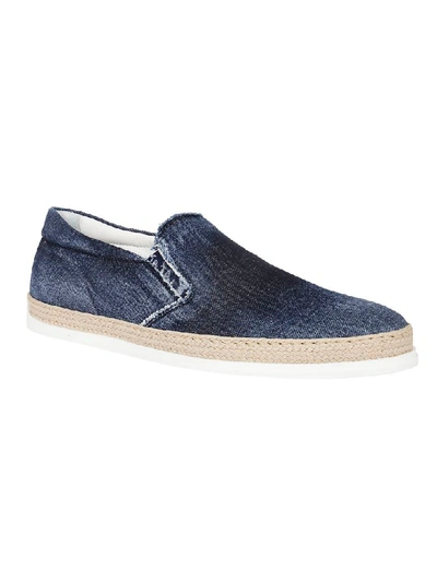 Shop Tod's Denim Slip-on Sneakers In Blue