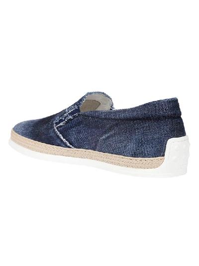 Shop Tod's Denim Slip-on Sneakers In Blue