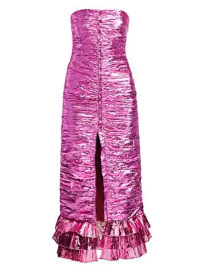Shop Attico Strapless Lamé Dress In Pink