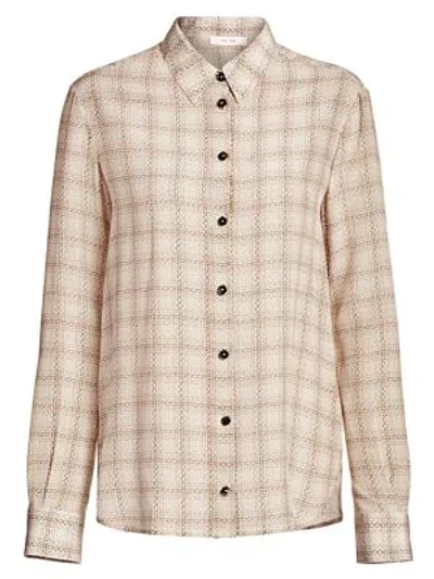 Shop The Row Jonas Silk Check Shirt In Brown Off White