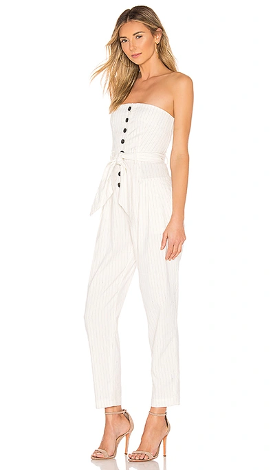 Shop Marissa Webb Nikos Jumpsuit In Linen White Pinstripe