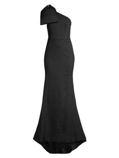 Shop Rebecca Vallance Women's Francesca Crinkle Bow Shoulder A-line Gown In Black