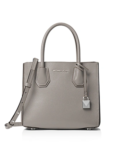 Shop Michael Michael Kors Medium Leather Accordion Messenger Bag In Pearl Gray/silver