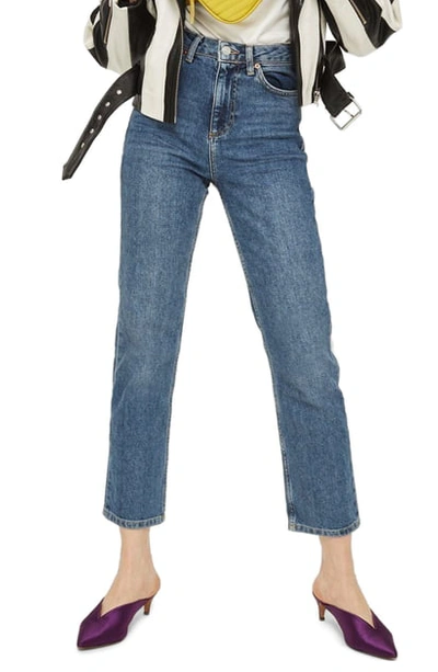 Topshop Straight Leg Jeans In Mid Denim