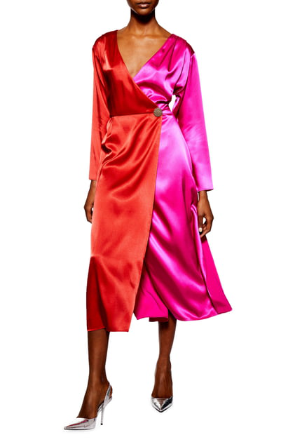 red and pink block dress
