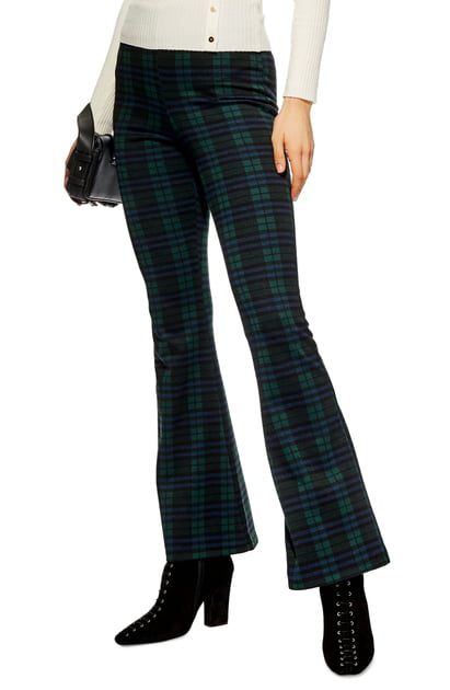 blue plaid flare pants