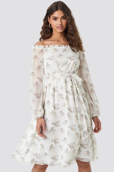 Shop Kae Sutherland X Na-kd Off Shoulder Midi Dress - White In Multi Floral Print