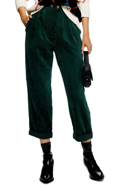 Topshop Corduroy Peg Trousers In Forest | ModeSens