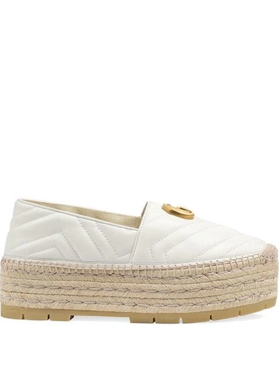 Shop Gucci Chevron Leather Espadrille With Double G In White