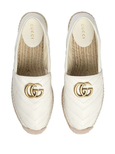 Shop Gucci Chevron Leather Espadrille With Double G In White
