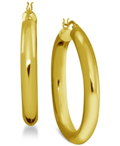 Shop Essentials Polished Tube Medium Hoop In Silver Plate Earrings In Gold