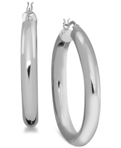 Shop Essentials Polished Tube Medium Hoop In Silver Plate Earrings