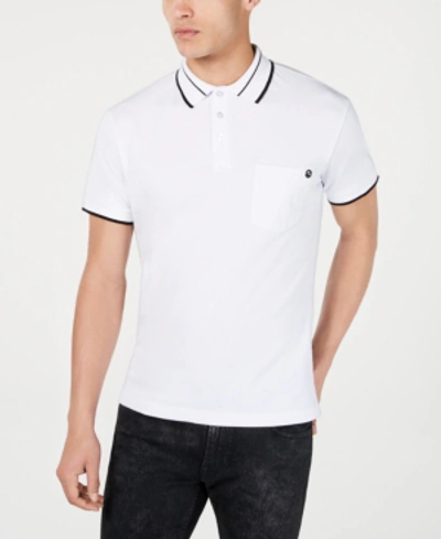Shop Versace Men's Stretch Tipped Logo Polo In White