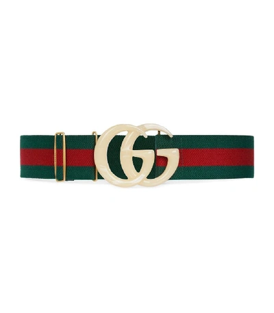 Shop Gucci Elastic Web Belt With Double G Buckle In Green