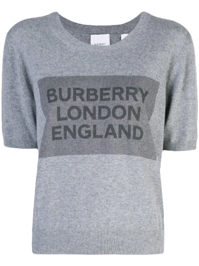 Shop Burberry Logo Square Knit Top - Grey