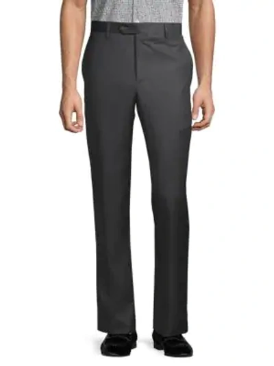 Shop Saks Fifth Avenue Men's Classic Fit Buttoned Wool Dress Pants In Charcoal