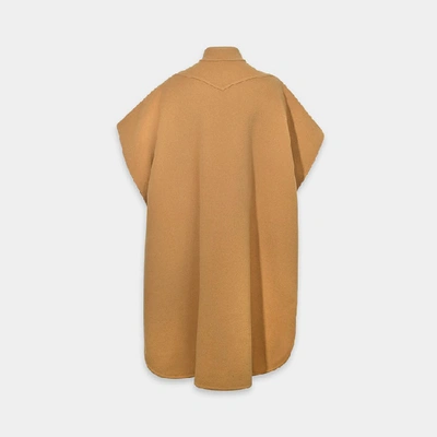 Shop Burberry | Solid To Check Reversible Cape In Camel Wool