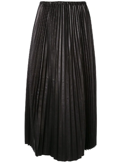 Shop Valentino Pleated Leather Skirt In Black