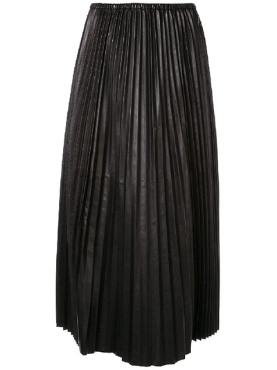 VALENTINO PLEATED LEATHER SKIRT - 黑色