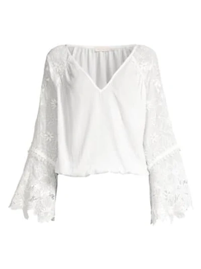 Shop Ramy Brook Crystal Embroidered Bell-sleeve Top In Ivory