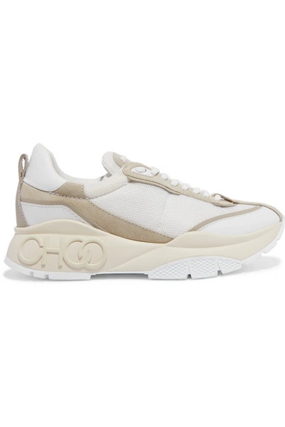 Shop Jimmy Choo Raine Leather, Mesh And Suede Sneakers In White