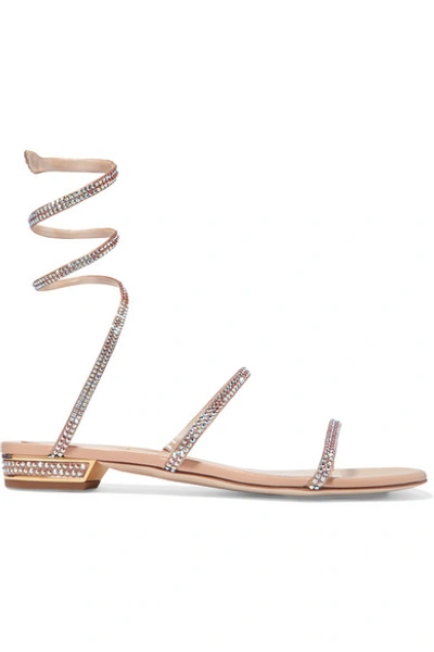 Shop René Caovilla Cleo Crystal-embellished Metallic Leather Sandals In Gold