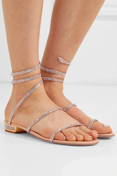 Shop René Caovilla Cleo Crystal-embellished Metallic Leather Sandals In Gold