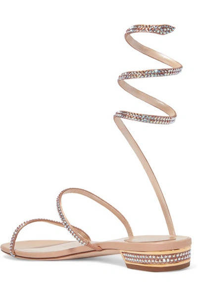 Shop René Caovilla Cleo Crystal-embellished Metallic Leather Sandals In Gold