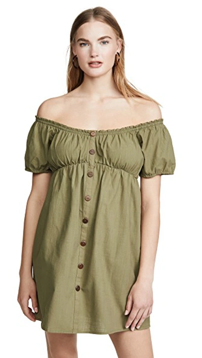 Shop Minkpink Puff Mini Dress In Khaki