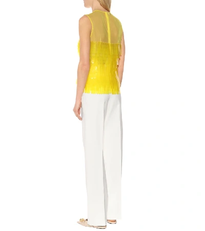 Shop Dries Van Noten Paillette-trimmed Mesh Top In Yellow