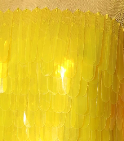 Shop Dries Van Noten Paillette-trimmed Mesh Top In Yellow