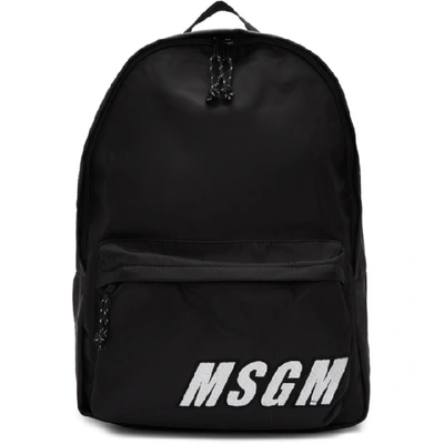Shop Msgm Black Large Logo Embroidery Backpack In 99 Black