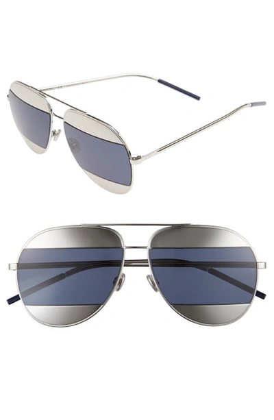 Shop Dior Split 59mm Aviator Sunglasses - Palladium/ Blue Avio