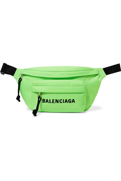 Shop Balenciaga Wheel Neon Embroidered Canvas Belt Bag In Green