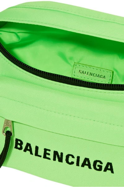 Shop Balenciaga Wheel Neon Embroidered Canvas Belt Bag In Green