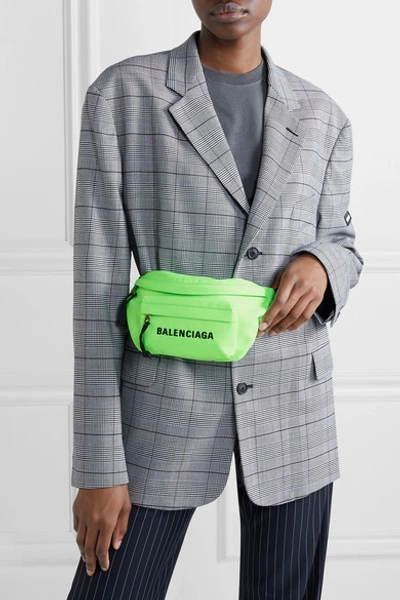 Shop Balenciaga Wheel Neon Embroidered Canvas Belt Bag In Green