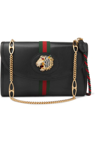 Shop Gucci Rajah Small Embellished Leather Shoulder Bag In Black