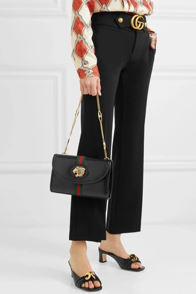 Shop Gucci Rajah Small Embellished Leather Shoulder Bag In Black