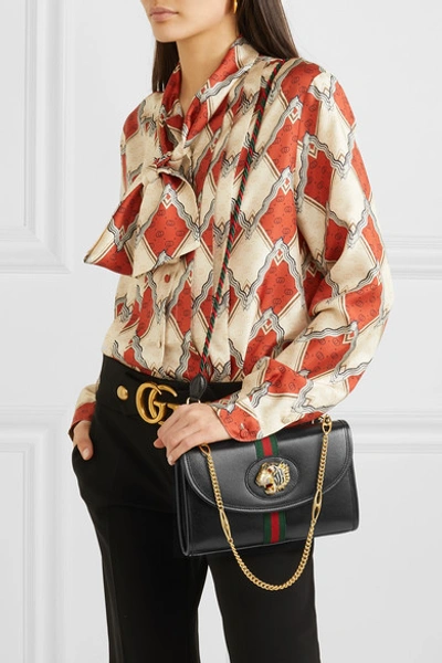 Shop Gucci Rajah Small Embellished Leather Shoulder Bag In Black