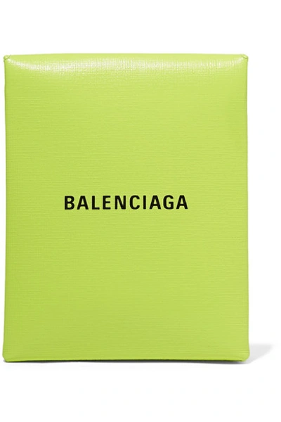 Shop Balenciaga Shopping Envelope Printed Textured-leather Clutch In Green