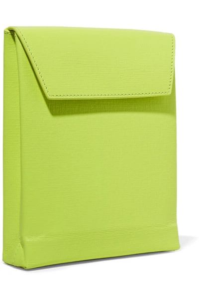 Shop Balenciaga Shopping Envelope Printed Textured-leather Clutch In Green