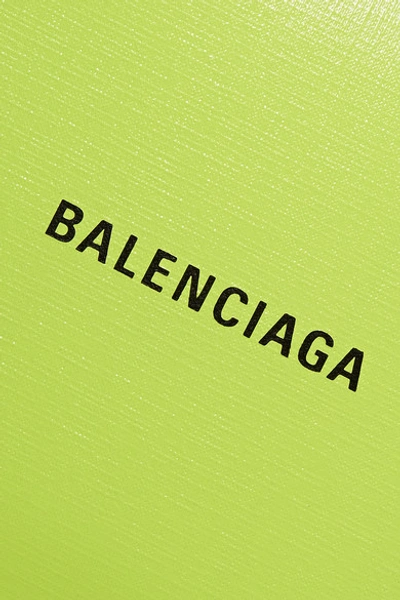 Shop Balenciaga Shopping Envelope Printed Textured-leather Clutch In Green