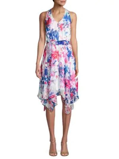 Shop Donna Karan Floral Handkerchief Dress In Pale Rose