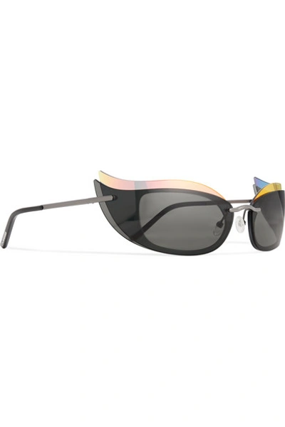 Shop Courrèges Cat-eye Layered Gunmetal-tone Sunglasses In Gray