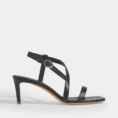Shop Mansur Gavriel | Twist Strap Heeled Sandals In Black Lambskin