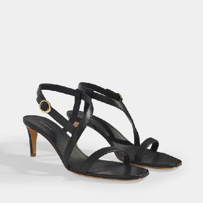 Shop Mansur Gavriel | Twist Strap Heeled Sandals In Black Lambskin
