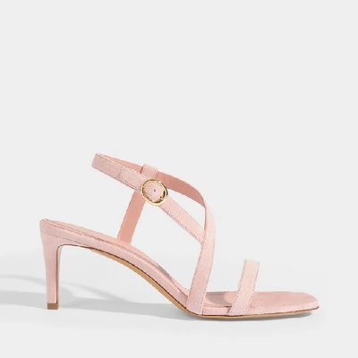 Shop Mansur Gavriel | Twist Strap Heeled Sandals In Pink Suede Leather