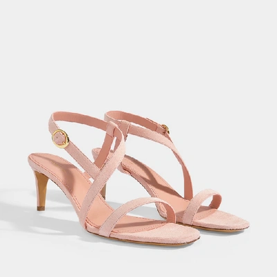 Shop Mansur Gavriel | Twist Strap Heeled Sandals In Pink Suede Leather