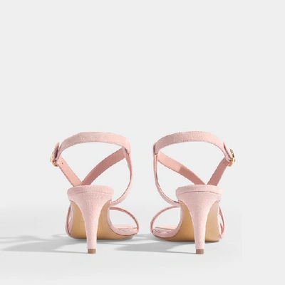 Shop Mansur Gavriel | Twist Strap Heeled Sandals In Pink Suede Leather