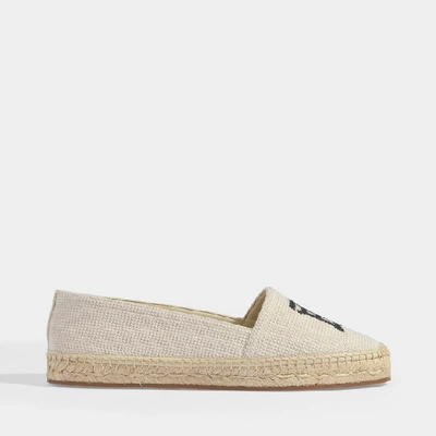 Shop Burberry Tabitha Embroidered Espadrilles In Off-white And Black Cotton